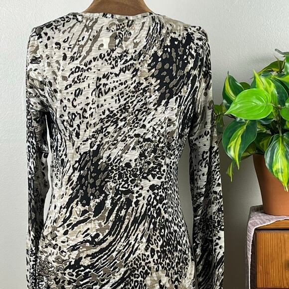 Miss Etam Brown Animal Print Long Sleeve Mini Dress/Top Size Small - Picture 5 of 10